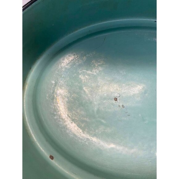 Vintage Enamelware Oval Roaster with Lid – Seafoam Green Farmhouse Enamel Pan – - Picture 7 of 8